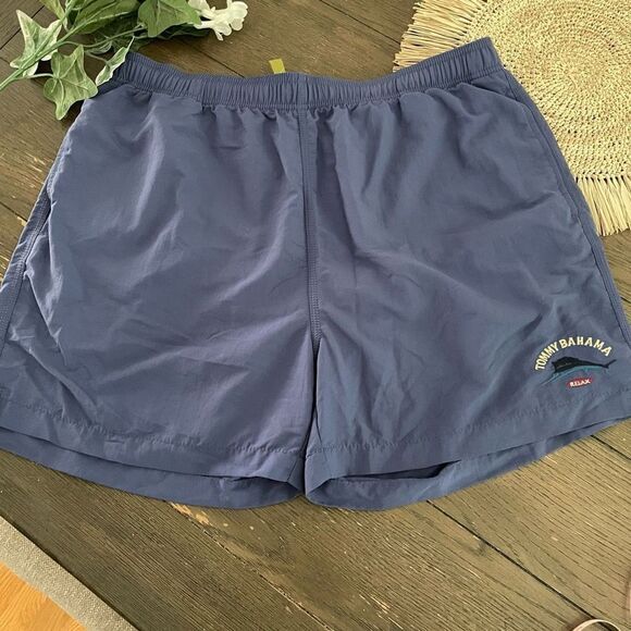 Tommy Bahama Relax Men’s Drawstring Board Shorts size large navy blue 4” inseam - Picture 1 of 8